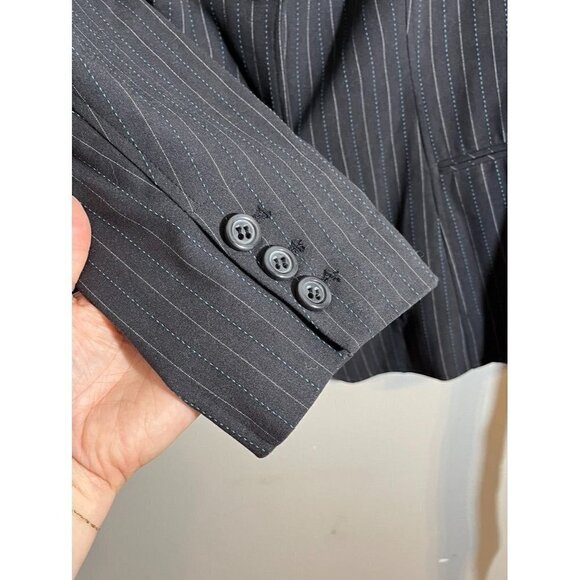 Lane Bryant Jacket Women 16 Blue Striped Office Retro Neutral Minimalist Career - Picture 5 of 12